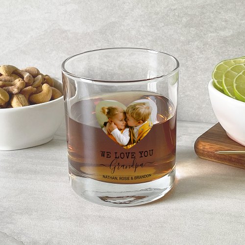 Love You Grandpa heart Photo Whiskey Glass