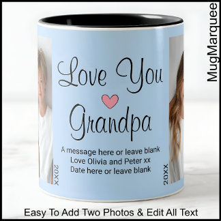 Love You Grandpa, Message & Photos, Blue C45 Two-Tone Coffee Mug
