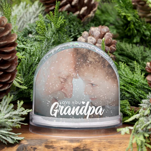 Love You Grandpa Modern Elegant Script 2 Photo Snow Globe (Winter)