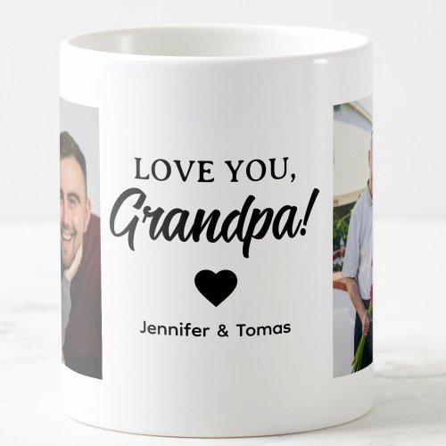 Love You Grandpa  Personalized Text  Two Photo Coffee Mug