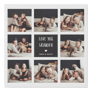 Love You Grandpa   Photo Collage Handwritten Text Faux Canvas Print