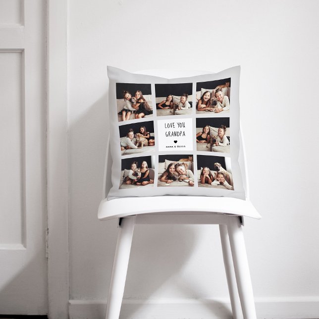 Love You Grandpa | Photo Collage Handwritten Text Throw Pillow (Creator Uploaded)