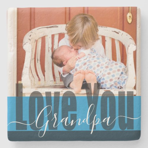 Love You Grandpa Photo Stone Coaster