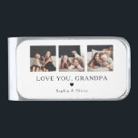 Love You Grandpa | Three Photos and a Heart Silver Finish Money Clip<br><div class="desc">This simple and stylish money clip says "Love you Grandpa" in elegant black text with a matching heart and a spot for your name. There is also room to show off three of your favorite personal photos.</div>