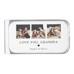 Love You Grandpa | Three Photos and a Heart Silver Finish Money Clip
