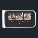 Love You Grandpa | Three Photos and a Heart Silver Finish Money Clip<br><div class="desc">This simple and stylish money clip says "Love you Grandpa" in elegant white text with a matching heart and a spot for your name,  on a dark black background. There is also room to show off three of your favorite personal photos.</div>