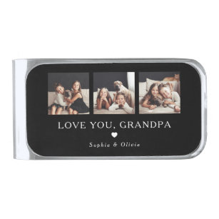 Love You Grandpa   Three Photos and a Heart Silver Finish Money Clip