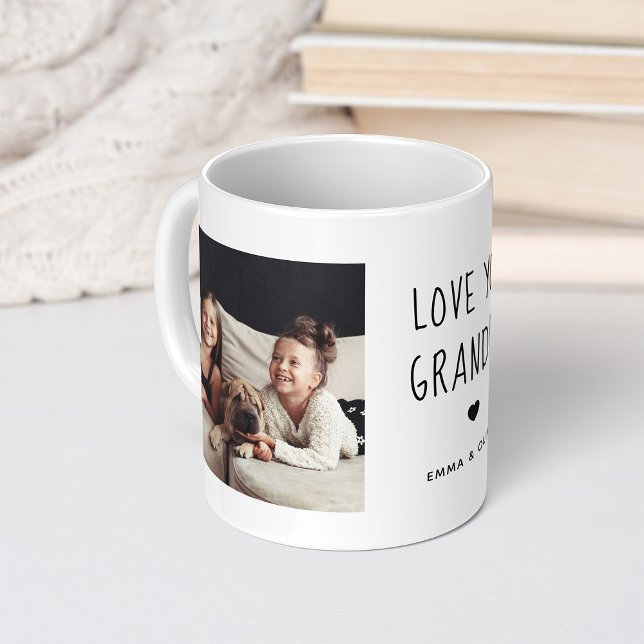Love You Grandpa | Two Photo Handwritten Text Coffee Mug (Creator Uploaded)
