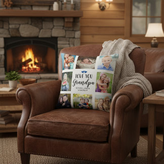 Love You Grandpa Typography Photo Collage Throw Pillow