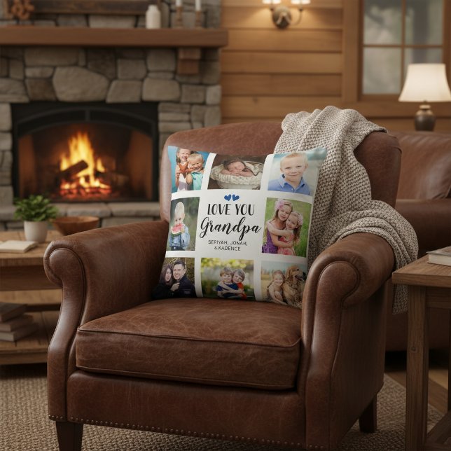 Love You Grandpa Typography Photo Collage Throw Pillow (Love You Grandpa Typography Photo Collage Throw Pillow)