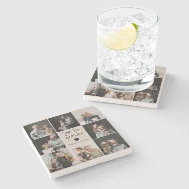 Love You Grandpa with Heart & Photos -  Stone Coaster (Side)