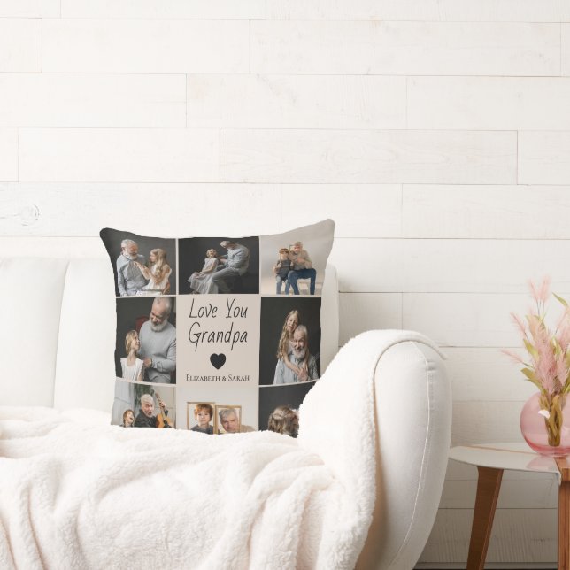 Love You Grandpa with Heart & Photos -  Throw Pillow (Couch)