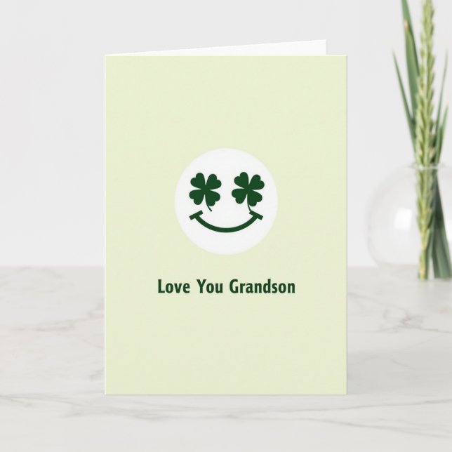 Love You Grandson Green Clover Card (Front)