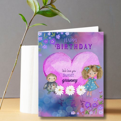 Love you, Granny Pretty Purple Birthday Card