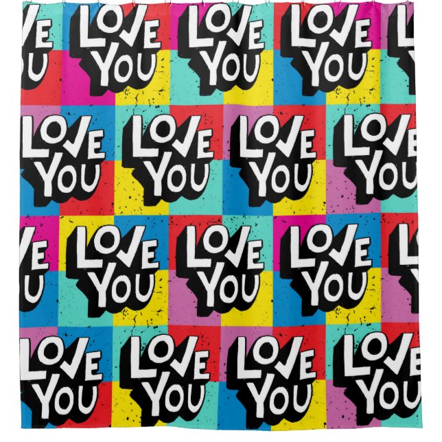 Love you. Hand lettering pattern for Valentine's d Shower Curtain (Front)