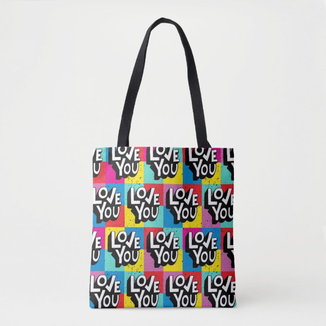 Love you. Hand lettering pattern for Valentine's d Tote Bag (Front)