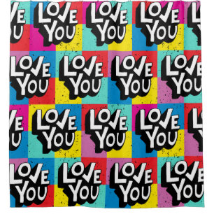 Love You: Hand Lettering Valentine Shower Curtain