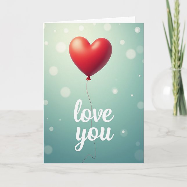 Love You Heart Balloon Bokeh Card (Front)