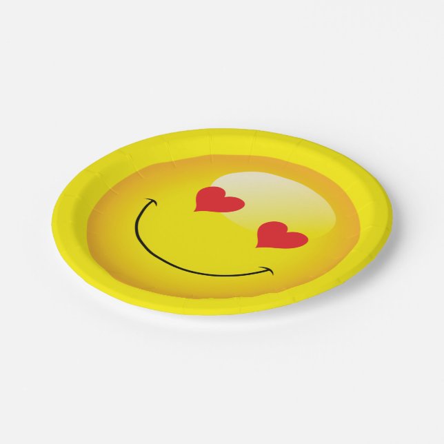 Love You Heart Eyes Cute Emoji Engagement Party Paper Plates (Angled)