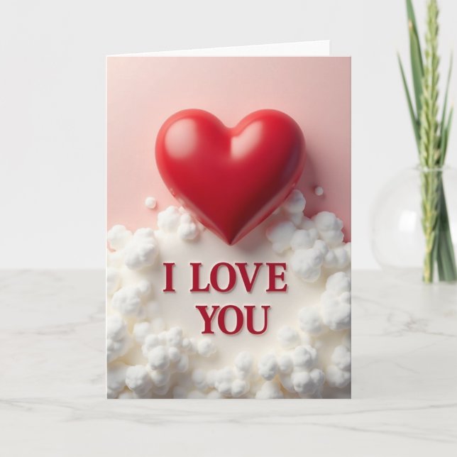 Love You Heart Fluffy Clouds Card (Front)