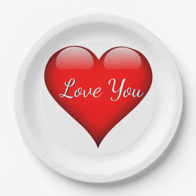Love You Heart Paper Plates (Front)
