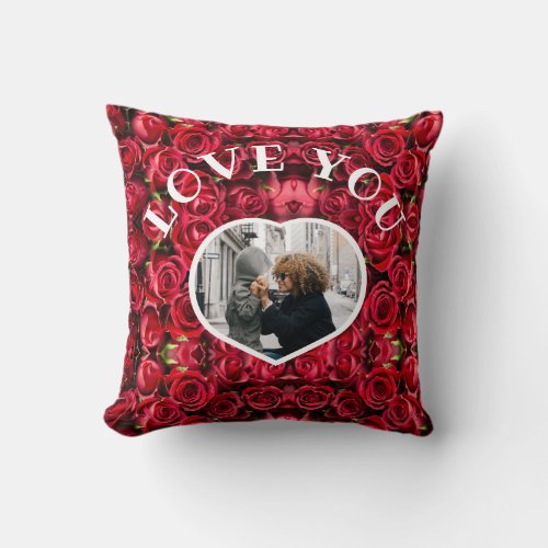 Love You Heart Photo Red Roses for Mom Grandmother Throw Pillow