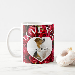Love You Heart Photo Red Roses Modern Script Cute Coffee Mug