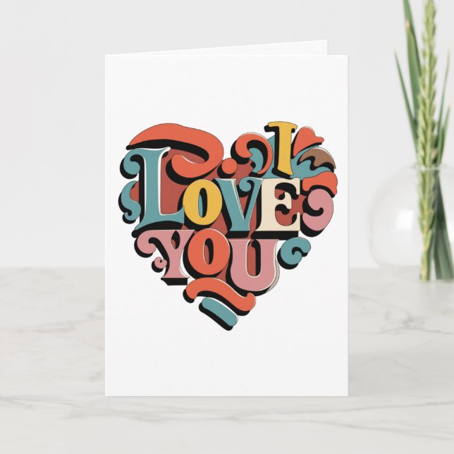 Love You Heart Retro Psychedelia Card (Front)