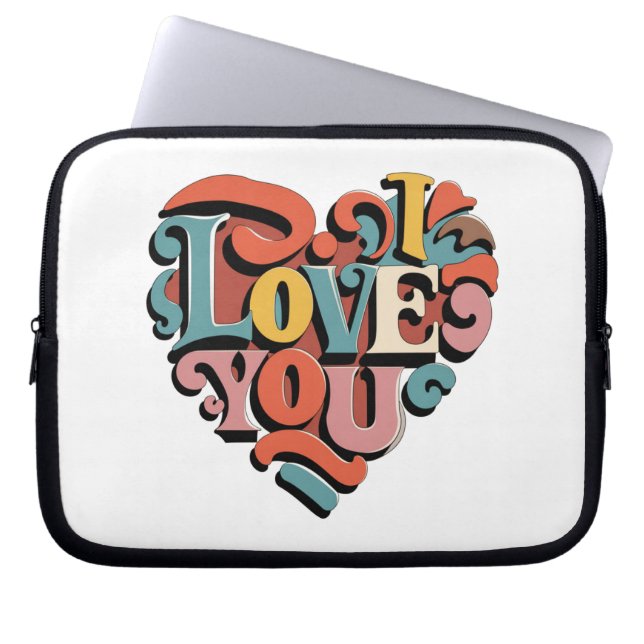 Love You Heart Retro Psychedelia Laptop Sleeve (Front)