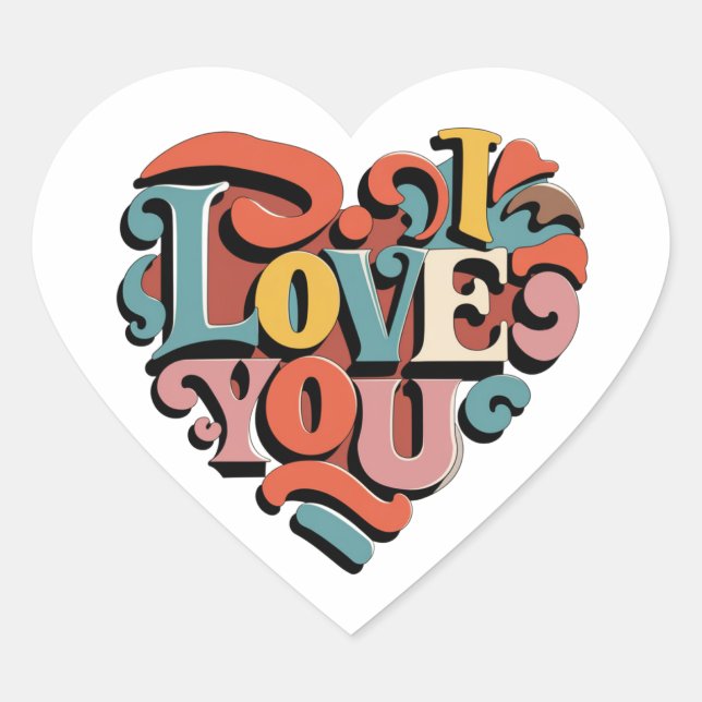 Love You Heart Retro Psychedelia Sticker (Front)