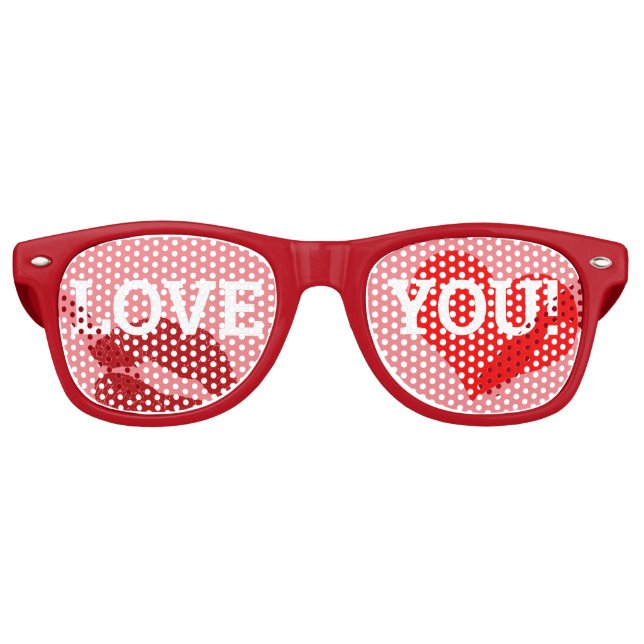 LOVE YOU! Heart retro Shades /Fun Party Sunglasses (Front)