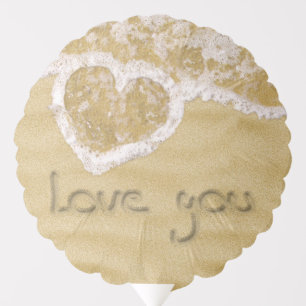 "Love you" Heart written in Sand Balloon