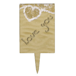 "Love you" Heart written in Sand Cake Topper