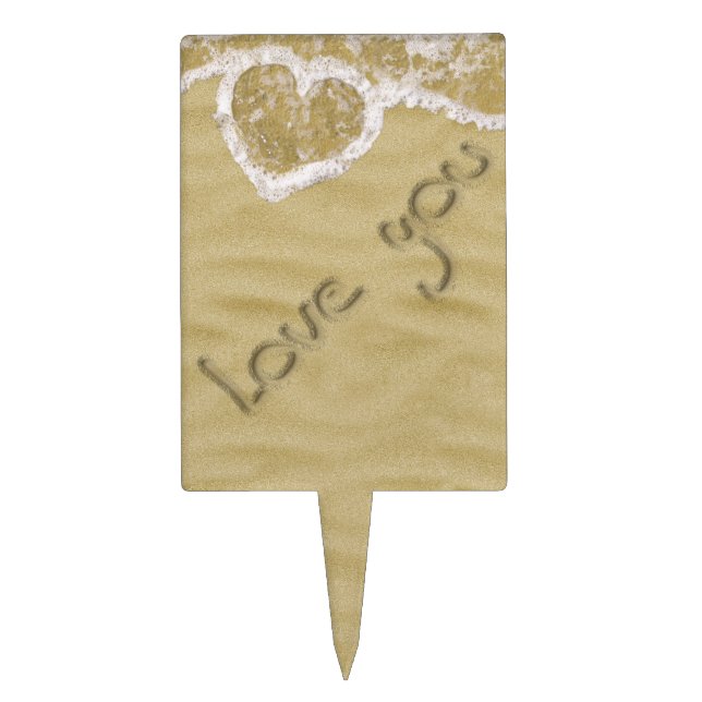 "Love you" Heart written in Sand Cake Topper (Front)