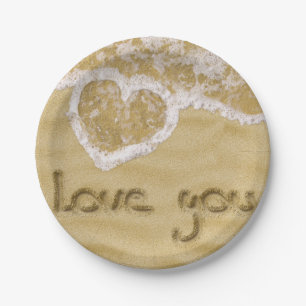 "Love you" Heart written in Sand Paper Plates