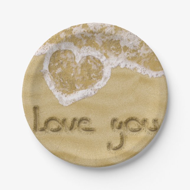"Love you" Heart written in Sand Paper Plates (Front)