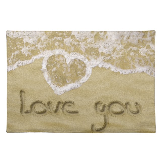 "Love you" Heart written in Sand Placemat (Front)