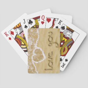 "Love you" Heart written in Sand Poker Cards