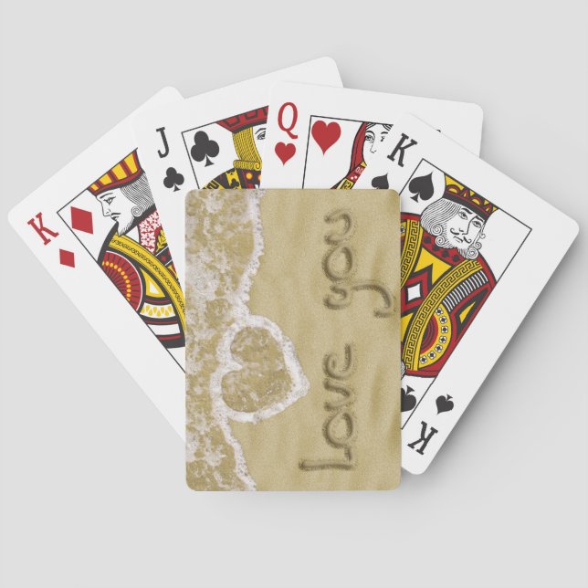 "Love you" Heart written in Sand Poker Cards (Back)