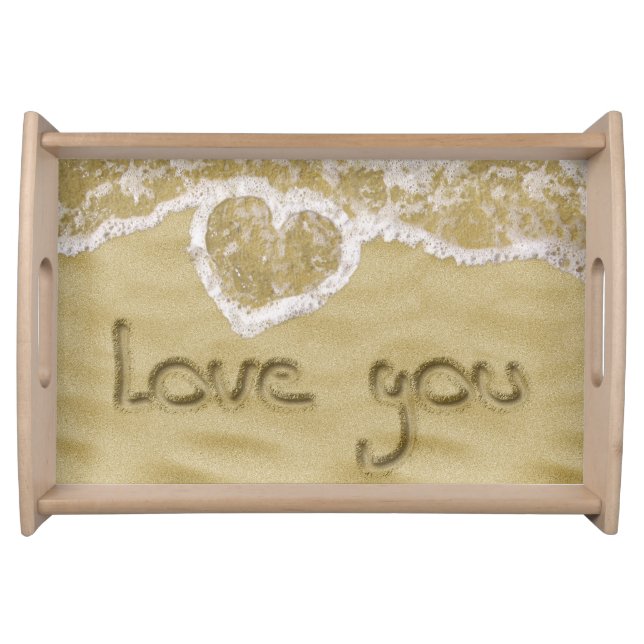 "Love you" Heart written in Sand Serving Tray (Front)