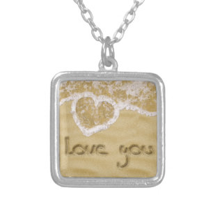 "Love you" Heart written in Sand Silver Plated Necklace