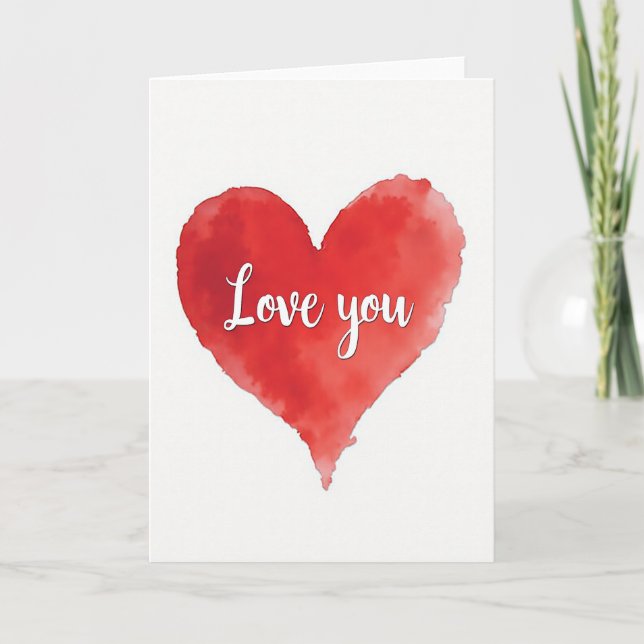 Love You Heartfelt Watercolor Card (Front)