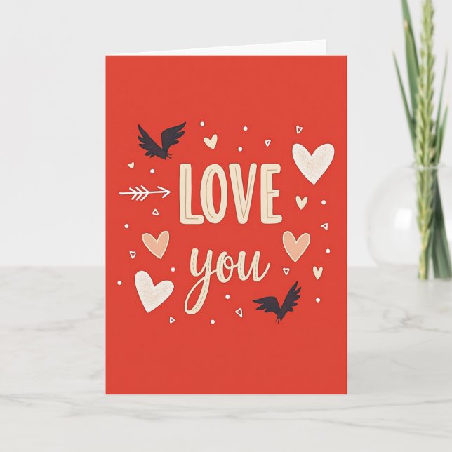 Love You Hearts And Birds Card (Front)