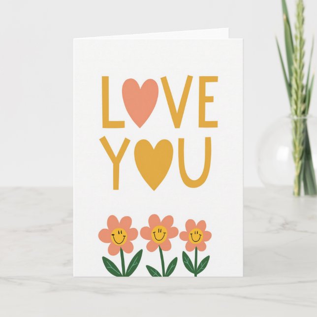 Love You Hearts And Flowers Card (Front)