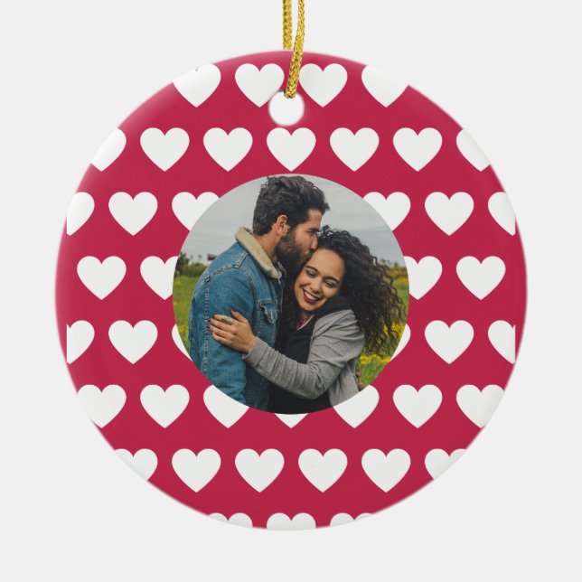 Love You! Hearts and Photos Valentine Ceramic Ornament (Front)