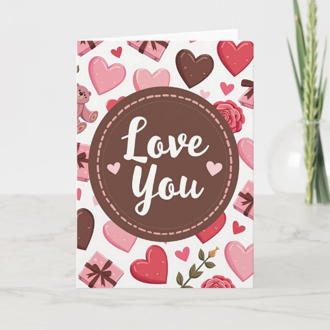 Love You Hearts And Roses Card (Front)