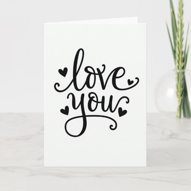 Love You Hearts Calligraphy Matte Card (Front)