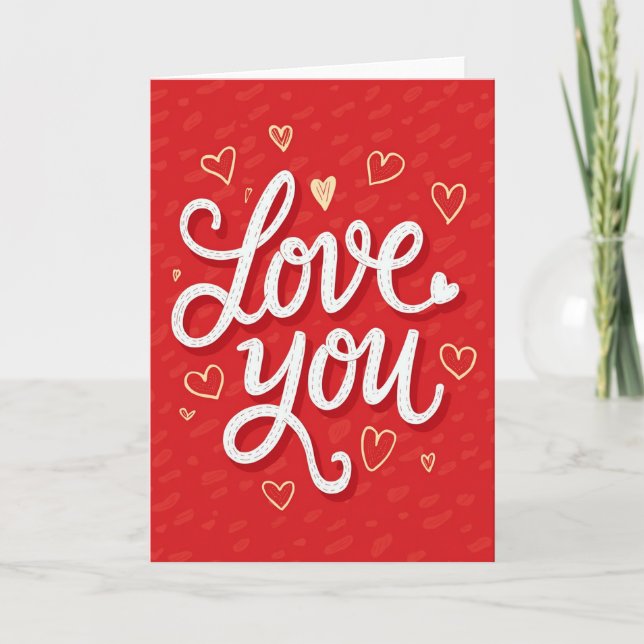 Love You Hearts Handmade Feel Card (Front)