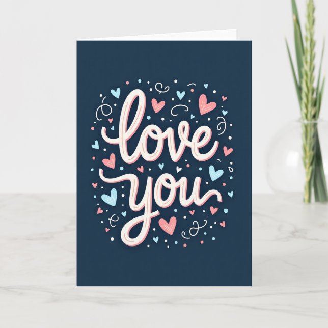 Love You Hearts Modern Art Card (Front)
