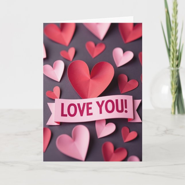 Love You Hearts Paper Art Card (Front)